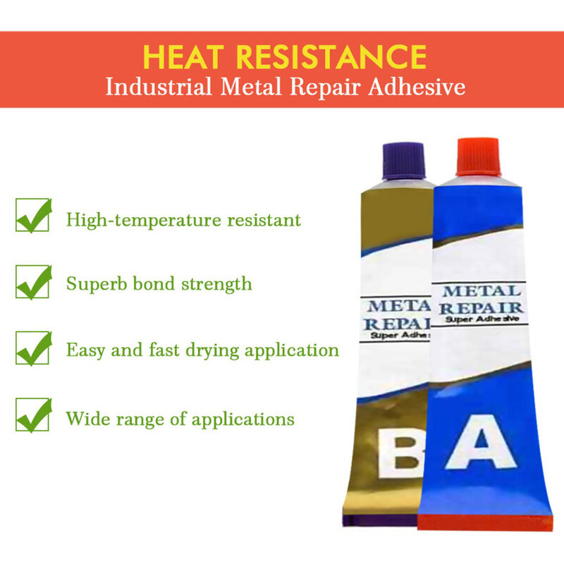 Colle adhésive pour réparation des métaux A + B, 2 pièces/ensemble, fer, acier, radiateur de voiture, colle à souder, Super colle pour réparation industrielle, 20/50/80/100g