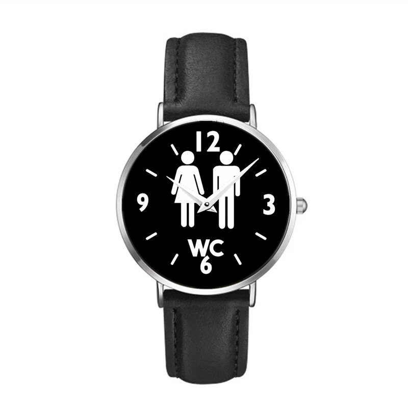 Nova personalidade relógio wc, unissex masculino e feminino moda relógio de quartzo pulseira de couro