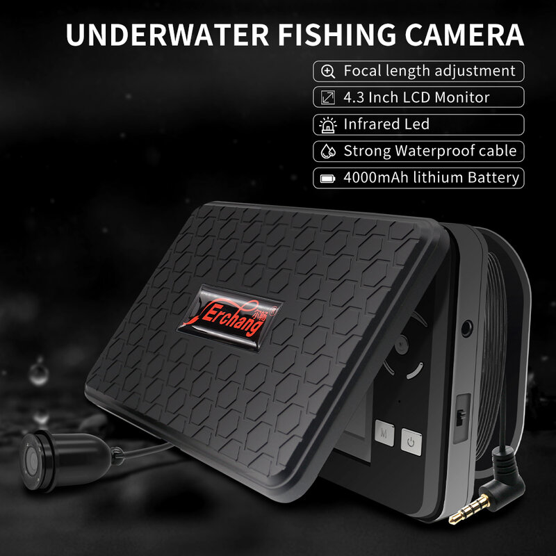 Подводная рыболовная камера Erchang F431B, камера для поиска рыбы с кабелем 15 м и монитором 4,3 дюйма, 4000 мАч, подводная камера для рыбалки