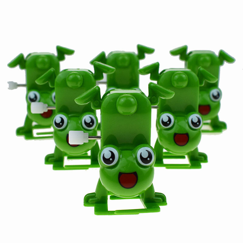 Mainan jam tangan katak lompat berjalan kreatif, mainan jam tangan anak-anak bermain interatif, hadiah mainan Model katak angin untuk anak-anak 1 buah