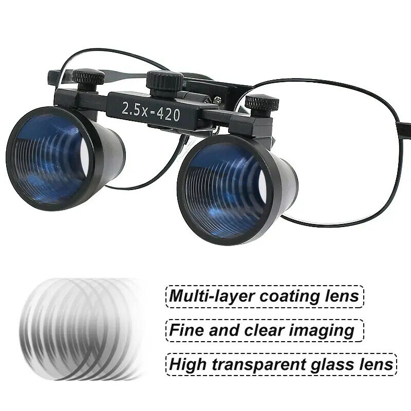 2.5X 3.5X กล้องส่องทางไกลทันตกรรม Loupe ความลึกดูทันตกรรมแว่นขยายน้ำหนักเบาโลหะแว่นตา