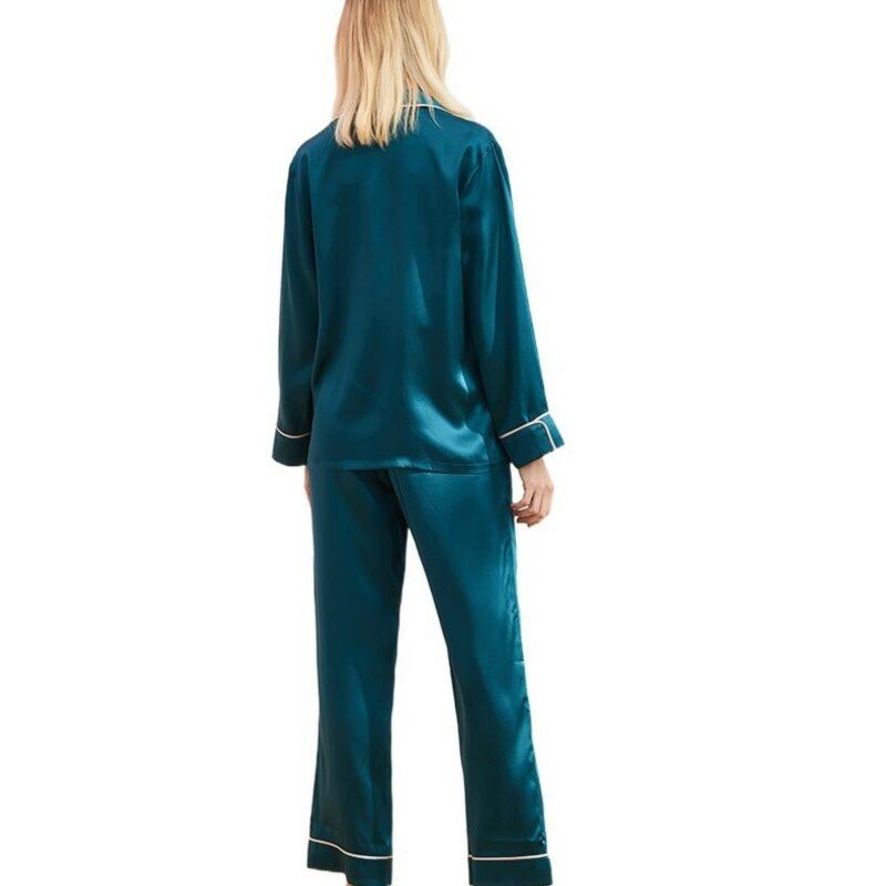 100% Real Silk Pajama Suit For Women Ladies's Silk Sleepwear Full Sleeve Long Pants 2 Pieces PLUS SIZE Loose Homewear Sleep Set