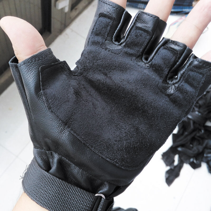 Fingerless Men Gloves Leather Motor Gloves Male Mittens Black Half Finger Outdoor Sport Driving Non-slip Gloves Guantes Ciclismo