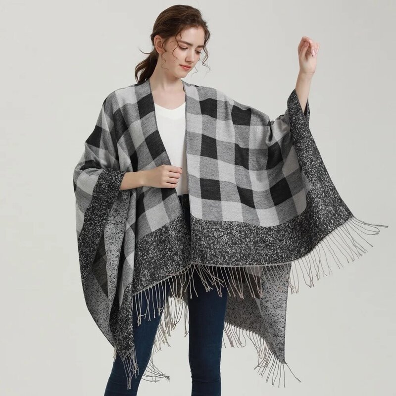 Winter Plaid Ponchos And Capes Women Scarves Oversized Shawls and Wraps Pashmina Female Bufanda Mujer Blanket 2022 Luxury