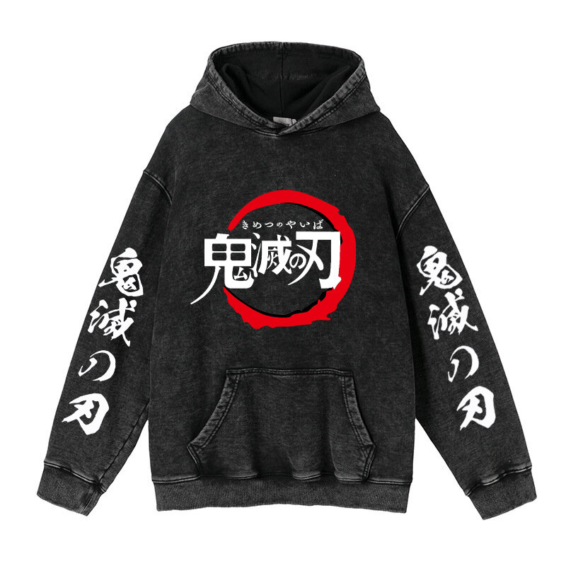 Sudadera con capucha de Anime de Demon Slayer, suéter de manga larga con estampado de Zenitsu Agatsuma, de gran tamaño, estilo Hip Hop, Harajuku informal