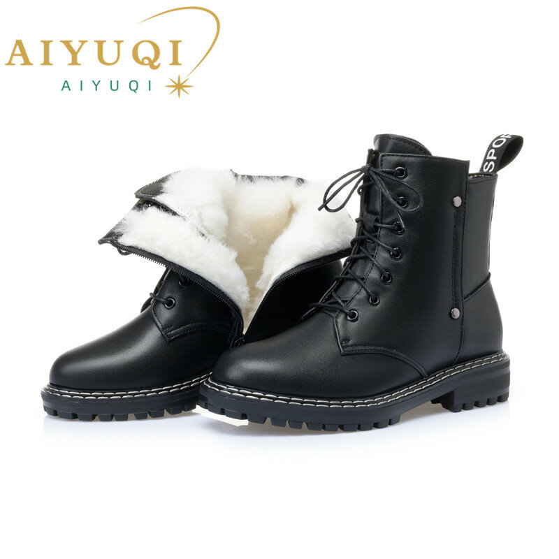 Aiyuqi botas de sapato de inverno das mulheres 2021 novas senhoras de couro genuíno botas curtas de lã quente não-deslizamento botas de tornozelo das mulheres do estudante