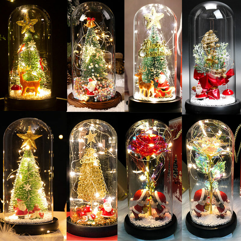 New Year Gifts Elk Santa Tree In Glass Cover Fairy LED Lights Christmas Decorations for Home Holiday Wedding Decor Night Lamp