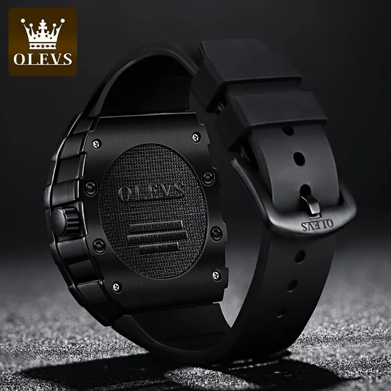 OLEVS-relojes deportivos de cuarzo para hombre, pulsera de lujo con correa de goma, resistente al agua, a la moda
