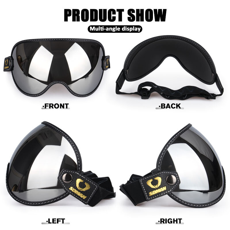SOMAN-gafas de sol para casco de motocicleta, visera de protección de burbuja, accesorios para todo tipo de gafas, Retro, de cara abierta, medio casco