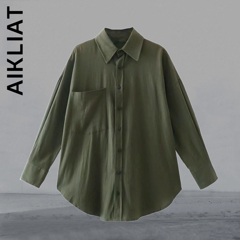 Женская рубашка Aikliat, модный свободный мягкий женский топ, простые женские топы для вечевечерние для друзей, шикарные женские Топы с длинным...