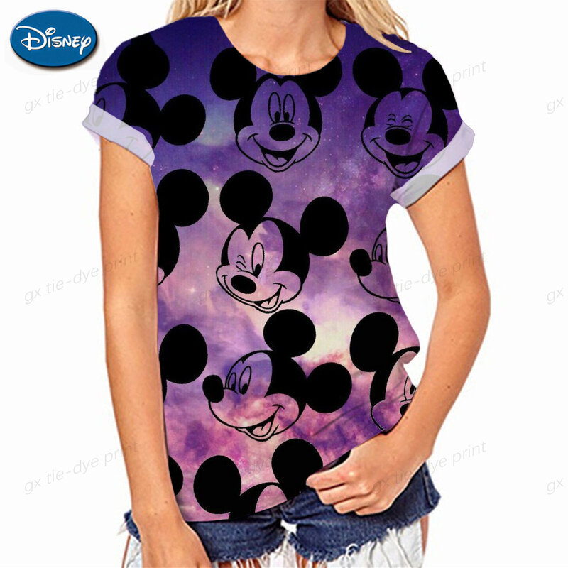 Sommer Damen T-Shirt Disney Minnie Maus druck Rundhals ausschnitt lässig Kurzarm Pullover großes Harajuku Top