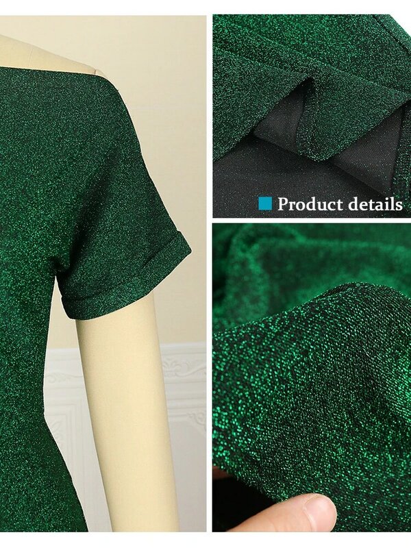 Green Sequins Maxi Dresses Short Sleeve Slash Neck High Waist Slim Fit Mermaid Evening Birthday Party Outfits for Women 2023 New