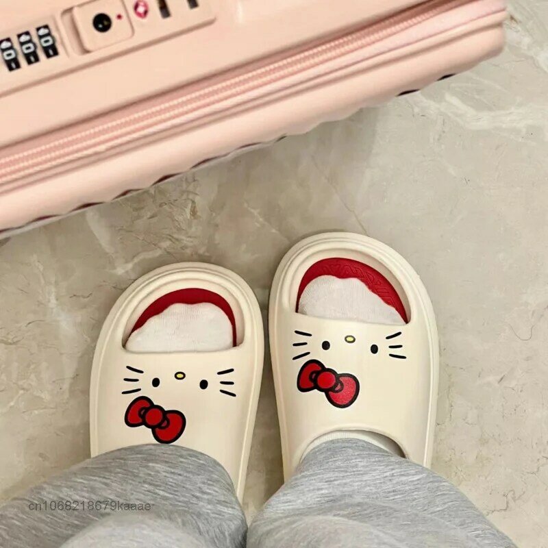 Sanrio Slippers Hello Kitty Soft Flat Shoes Women Cartoon Cute Home Slippers Anti Slip Female Summer Sweet Sandals Casual Shoes
