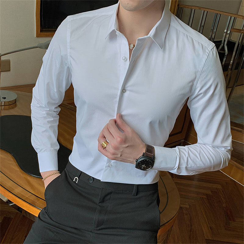 2023 Nieuwe Mode Lange Mouwen Effen Conventionele Geschikt Voor Mannelijke Casual Business Wit Zwart Dress Shirt S-5XL