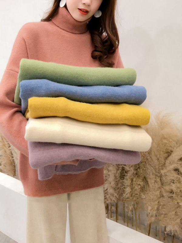 H.SA-suéteres de cuello alto para mujer, Jersey grueso y cálido, jersey de Cachemira suave de gran tamaño, suéteres de punto coreanos, 2022