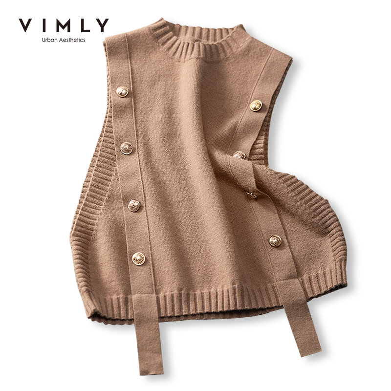 Sweter VIMLY untuk Wanita 2022 Sweter Baru Musim Gugur Rompi Pakaian Luar Tank Top Mode Korea Pakaian Elegan Pakaian Tarik Femme F9231