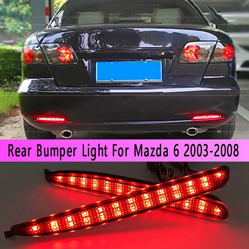 1Pair Rear Bumper Light Smoked Lens LED Rear Bumper Reflector Tail Brake Stop Light For Mazda 6 2003-2008-Boom