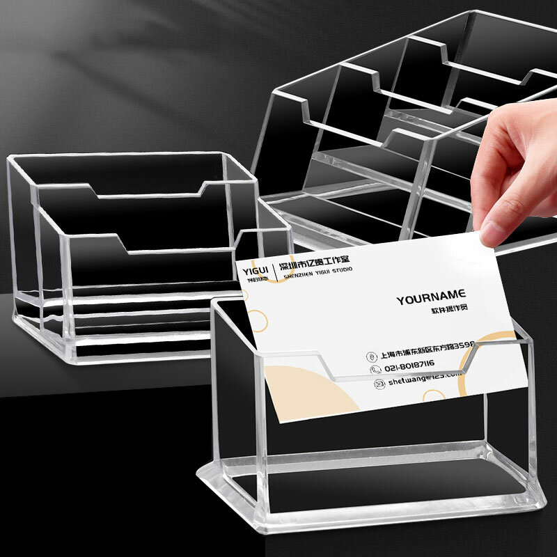 Clear Acrylic Plastic Desktop Business Card Holders Display Stands Transparent Card Case Box School Office Supplies