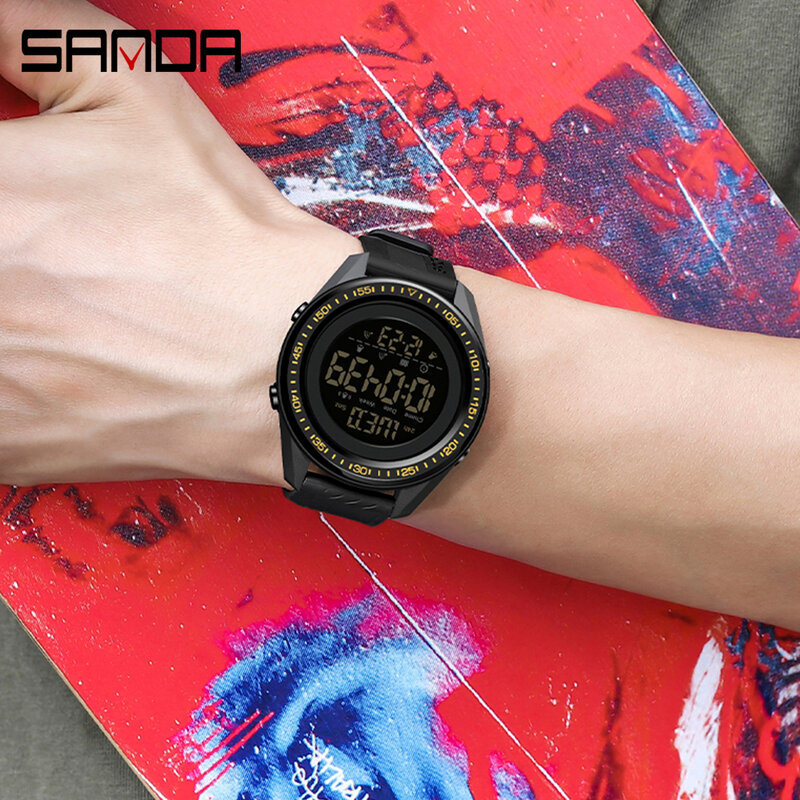 SANDA-reloj deportivo luminoso para hombre, pulsera Digital resistente al agua de 5 bares, con cronómetro y alarma, 6013