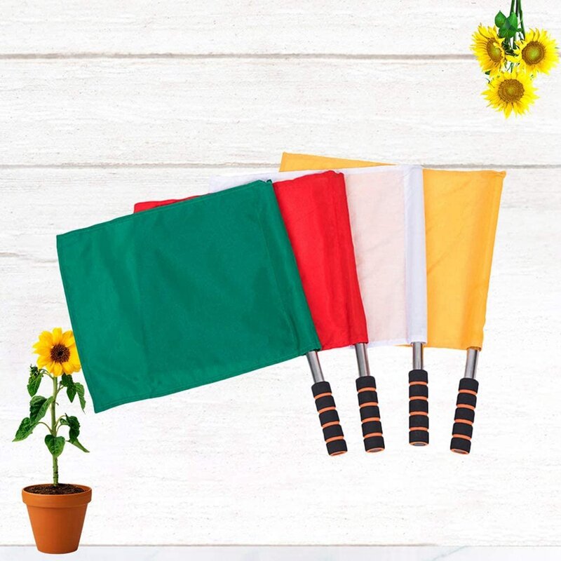 4Pcs Sports Referee Flag Track And Field Sports Training Flag Linesman Signal Flags Solid Flag With Stainless Steel