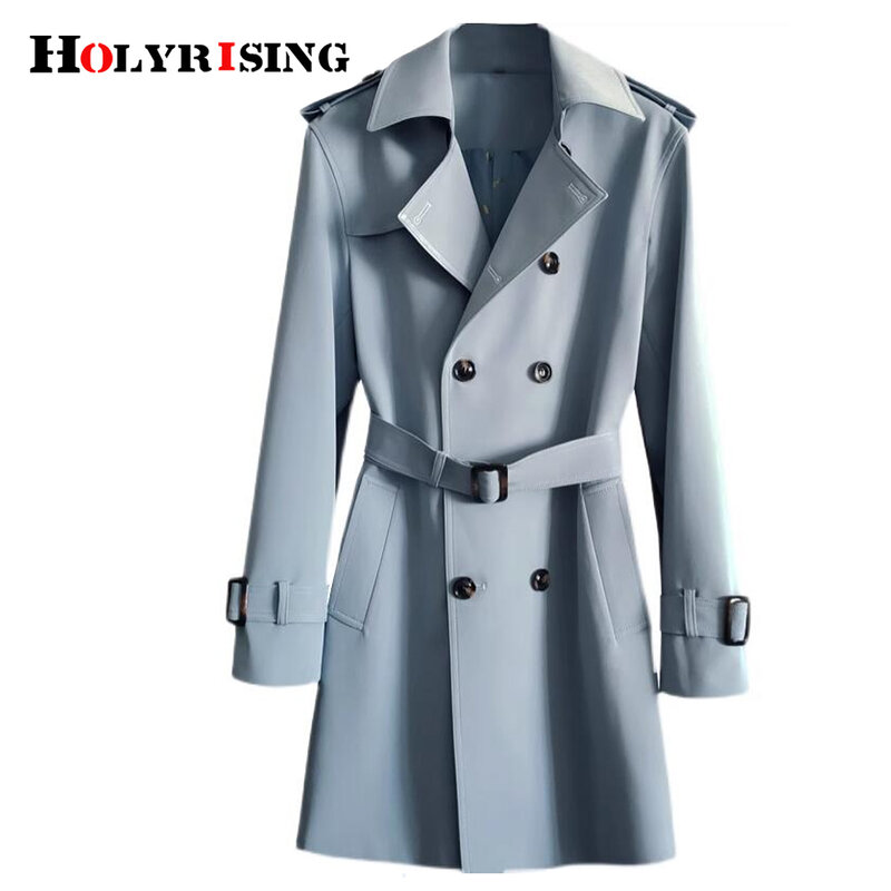 Holyrising-gabardina azul para hombre, abrigo informal inteligente de estilo británico, doble botonadura, de lujo, para primavera y otoño, NZ319