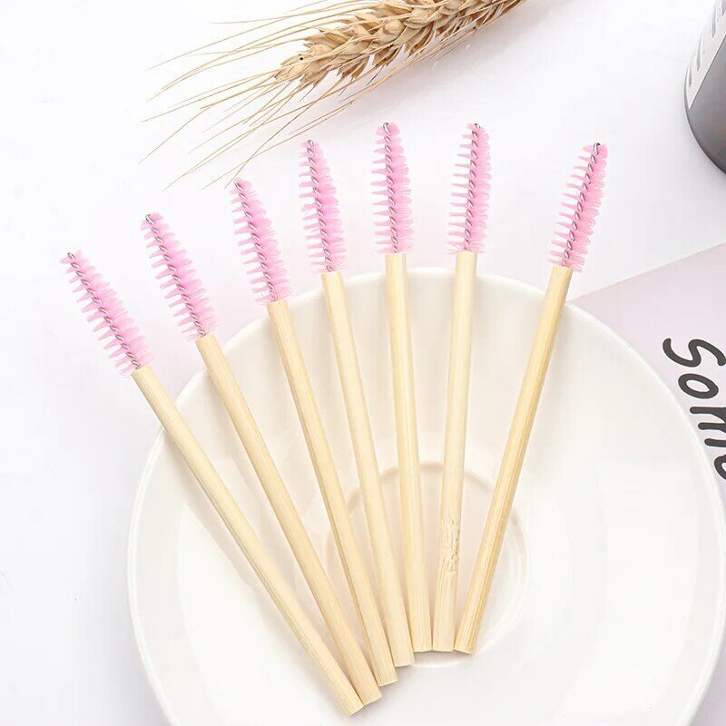 100 pcs Professional Bamboo Handle Disposable Eyelash Brushes Eyebrow Extension Mascara Wands Applicator Women Makeup Tools