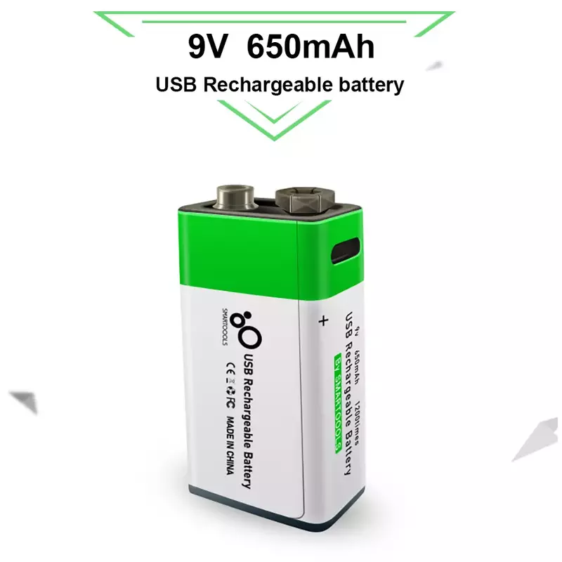 Batteria ricaricabile al litio 9 V 650mAh ricarica USB batteria quadrata agli ioni di litio 9 v per microfono multimetro KTV telecomando giocattolo