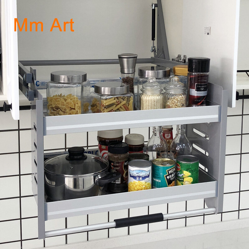 Nouvelle armoire murale en acier inoxydable, panier de rangement élévateur, armoire de cuisine, panier à condiments, 2021