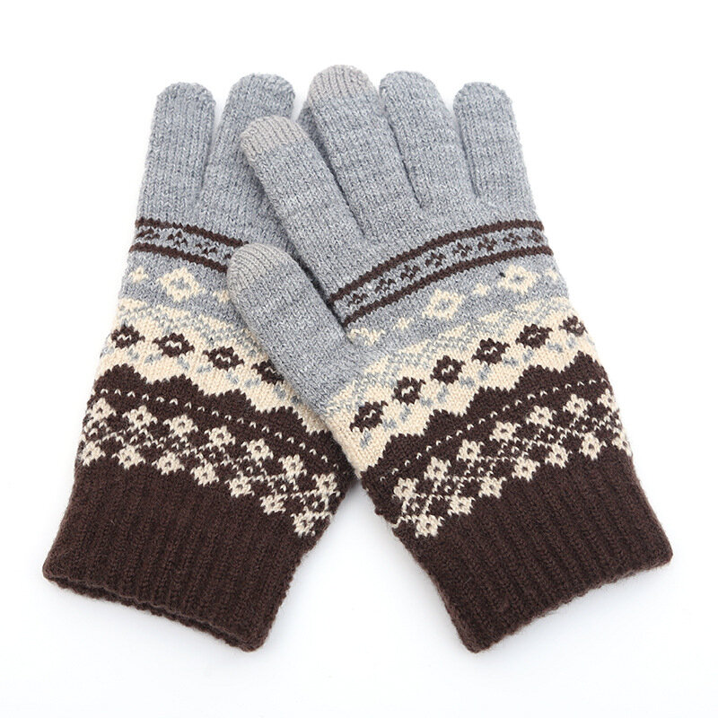 Winter Men/Women Warm Jacquard Stretch Knit Gloves Female Print Magic Accessories Wool Full Finger Gloves Thicken Mittens