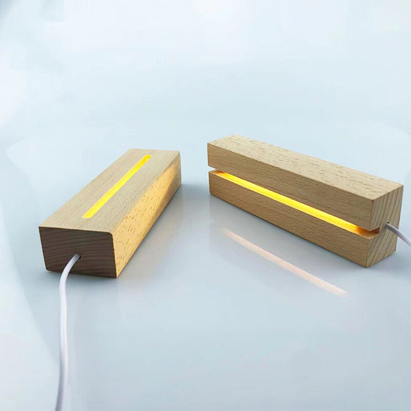 Soporte Led de Base de madera rectangular, 20 piezas, alimentado por USB para lámparas de luz nocturna de cristal acrílico, accesorios de iluminación de Arte de resina, venta al por mayor