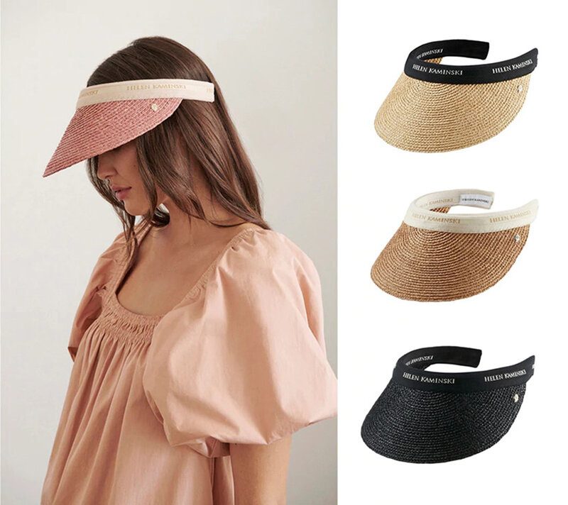 HELEN ฤดูร้อนฟางหมวกผู้หญิงคุณภาพสูงสานฟางด้านบนหมวกป้องกันรังสี UV กว้าง Brim ทำด้วยมือปานามาหม...