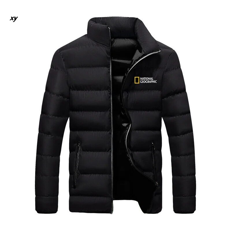 Chaqueta de algodón estampada cálida para hombre, chaqueta con cuello levantado cosida, chaqueta deportiva informal, ropa de invierno