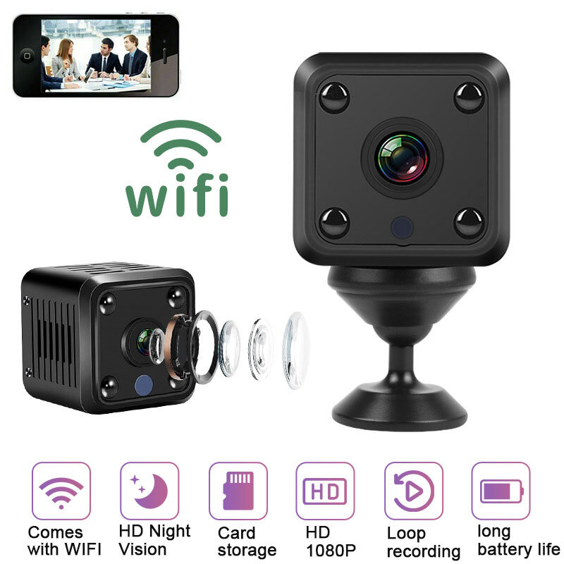 Mini caméra WiFi à Vision nocturne automatique, connexion à distance, Ultra claire, pour maison et entreprise, DV Q18S