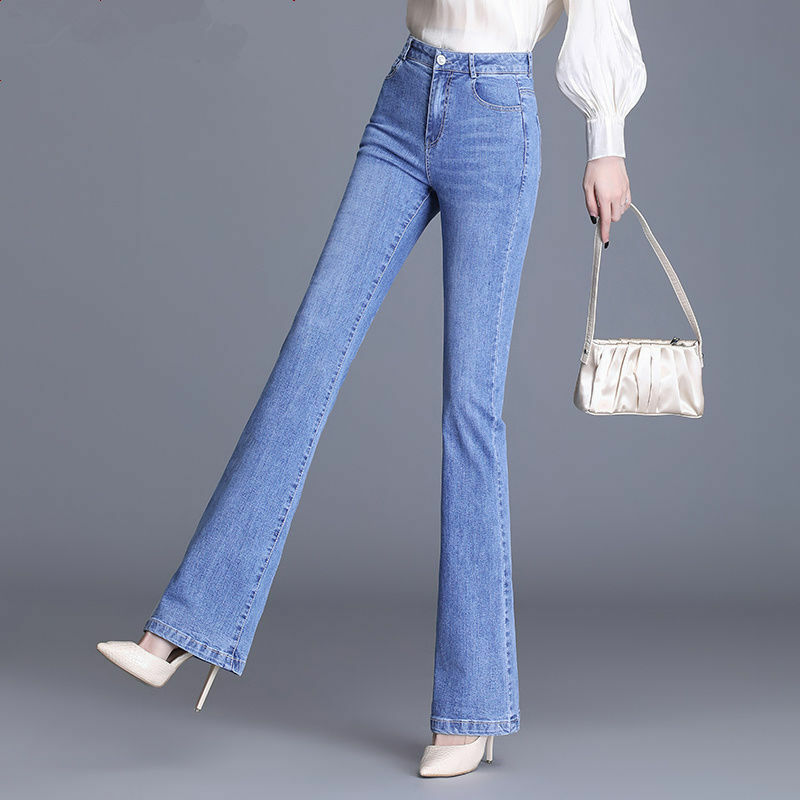 Celana Flare Kasual Wanita Musim Semi Musim Panas Baru 2023 Jeans Wanita Kualitas Tinggi Fashion Jeans Biru Wanita