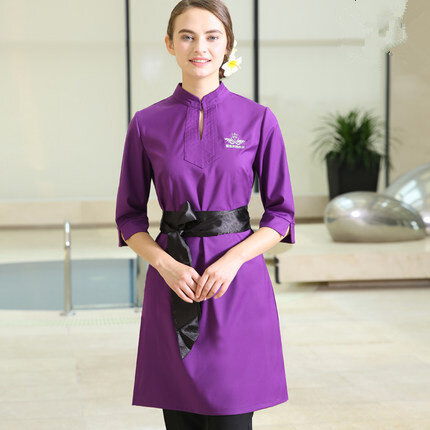 Vêtements de travail printemps/automne, uniforme de Massage thaïlandais violet, ensembles de 2 pièces, uniformes de haute qualité, vêtements de Spa bon marché