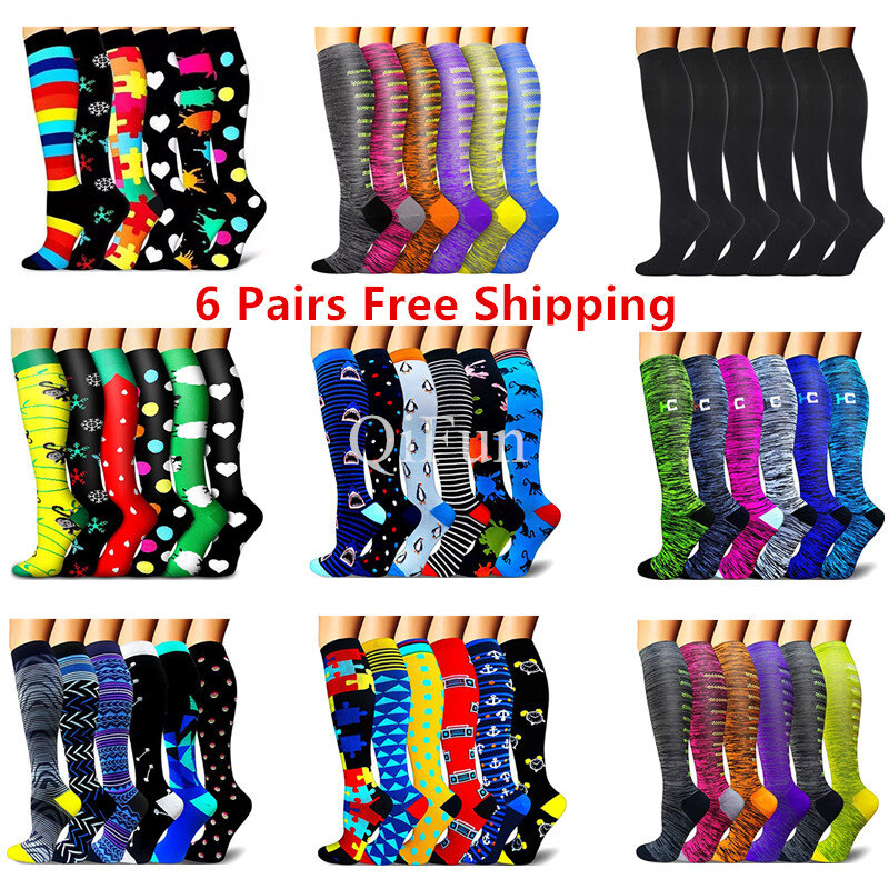 Calcetines de compresión para hombre y mujer, calcetín deportivo Unisex para correr y ciclismo, 6 pares