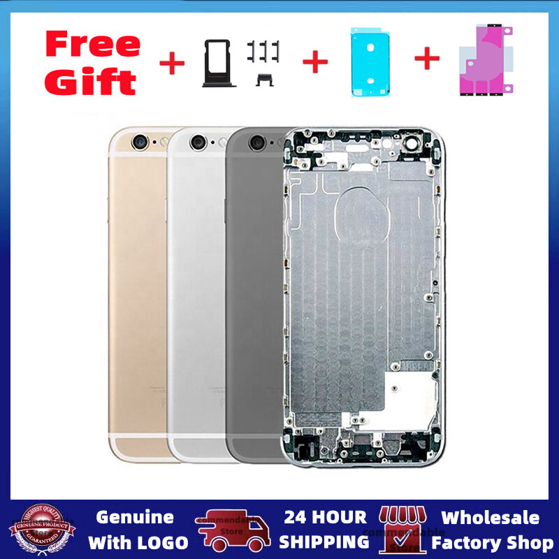 For iPhone 6 6 Plus Back Housing Battery Door Cover Middle Frame Chassis Carcasses Body With Logo+with Side Buttons+SIM Tray