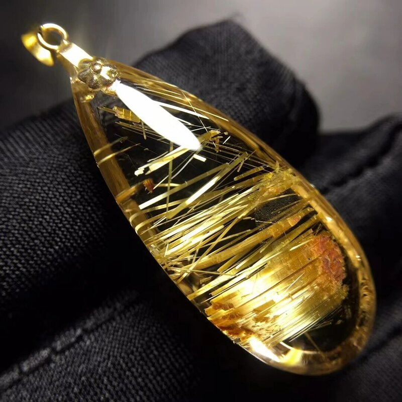 Natürliche Gold Rutilquarz Wasser Tropfen Anhänger Halskette 31.6*14*9,1mm Gelb Rutilquarz Schmuck Frauen Männer brasilien AAAAAAA
