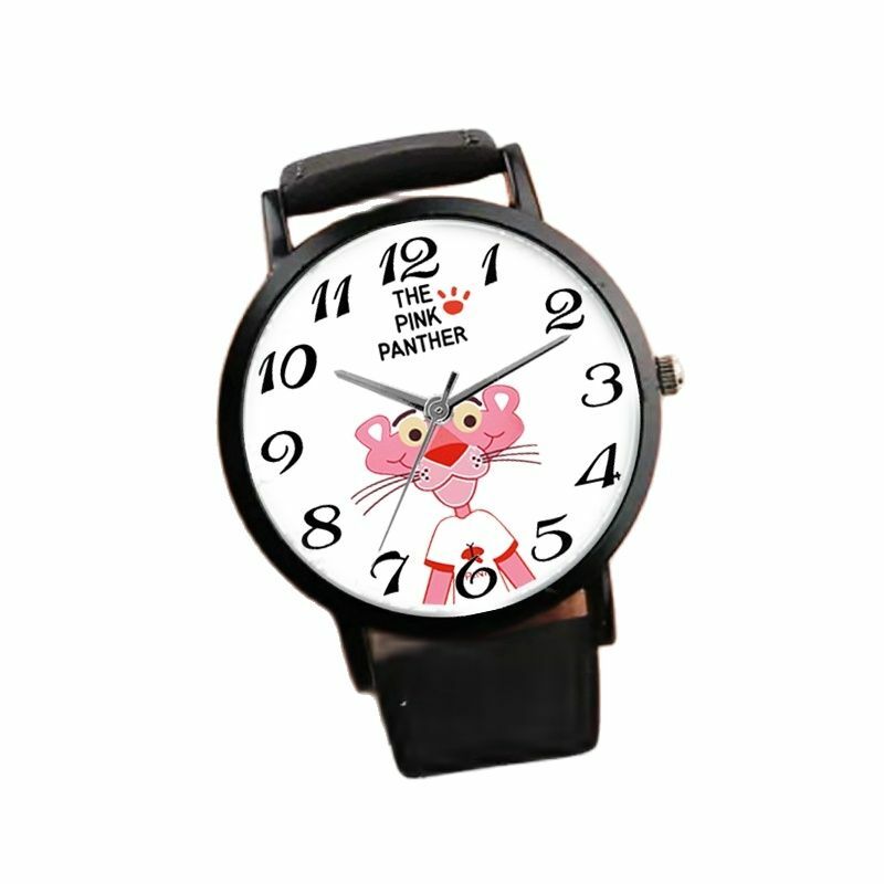 새로운 여성 시계 만화 핑크 레오파드 여자 가죽 석영 손목 시계 패션 선물