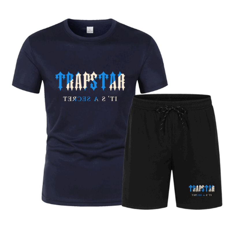 2023 letnie zestawy męskie z nadrukiem Trapstar z krótkim rękawem t-shirt na co dzień sportowy zestaw szorty do biegania moda uliczny styl markowe ciuchy