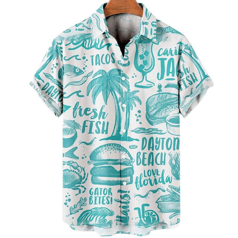 เสื้อฮาวายผู้ชายฤดูร้อน3d มะพร้าวต้นไม้เสื้อลายพิมพ์สำหรับชาย Holiday แขนสั้น Baju Atasan Pantai Tee เสื้อผู้ชายขนาดใหญ่เสื้อ
