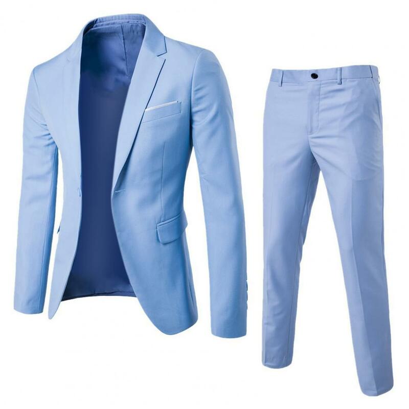 Блейзер и брюки мужские однотонные, однобортный приталенный деловой костюм на пуговицах, одежда для свадьбы, 1 комплект, весна-осень