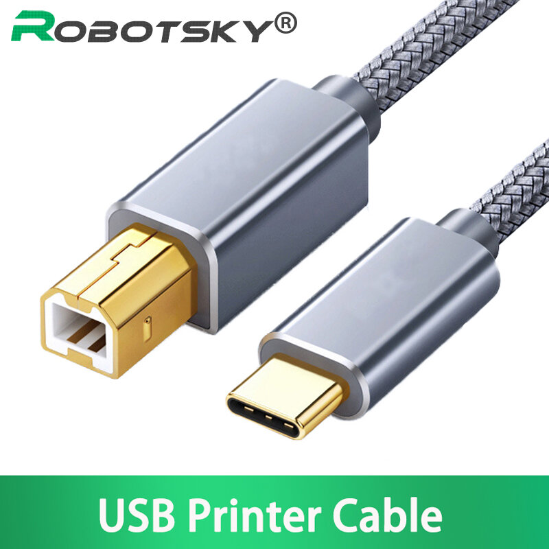 Cable USB C a USB B 2,0 para impresora, escáner de Cable de impresora trenzada para Canon, Epson, HP, Samsung