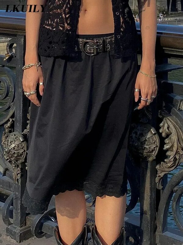Falda gótica para mujer, ropa de calle negra a la moda, de verano, estética, de cintura baja, Y2K, Harajuku, parte inferior hueca, sólida, informal, 2022