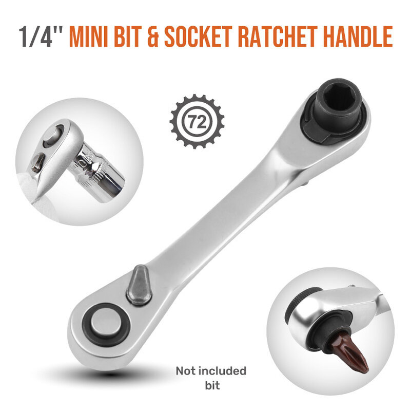 1/4" Mini Pocket Wrench Adjustable Pocket Tool Small Fly Socket Wrench Hexagon Torx Bidirectional Control for Single/Double Head