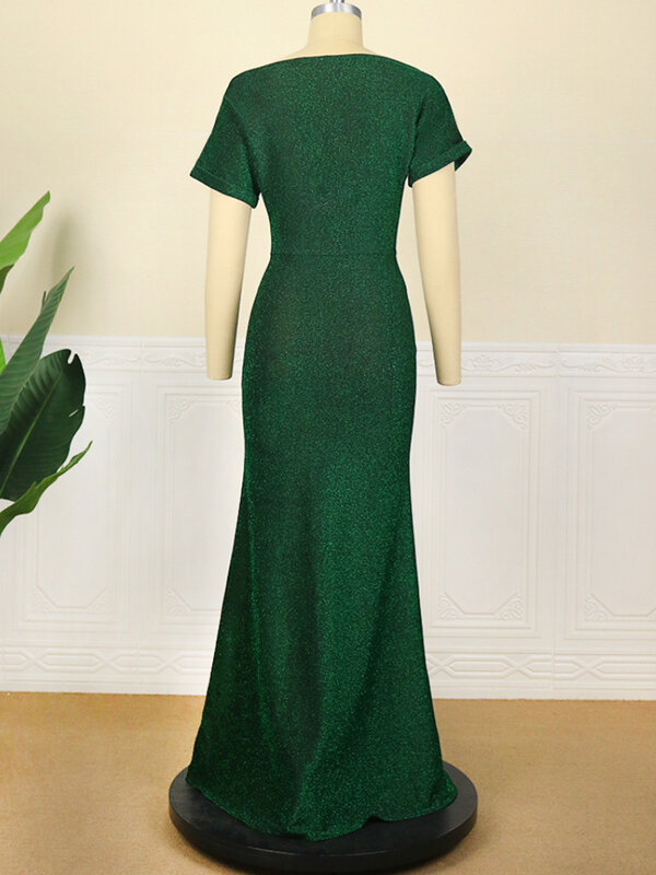 Zielone cekiny Maxi sukienki z krótkim rękawem głęboki dekolt wysokiej talii Slim Fit syrenka wieczór urodziny stroje imprezowe dla kobiet 2023 nowy