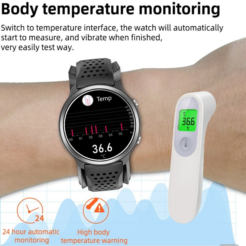 Für Genau Luftpumpe Blutdruck Messung Smart Uhr Große Schrift Körper Temperatur Herz Rate IP67 Wasserdichte Smartwatch