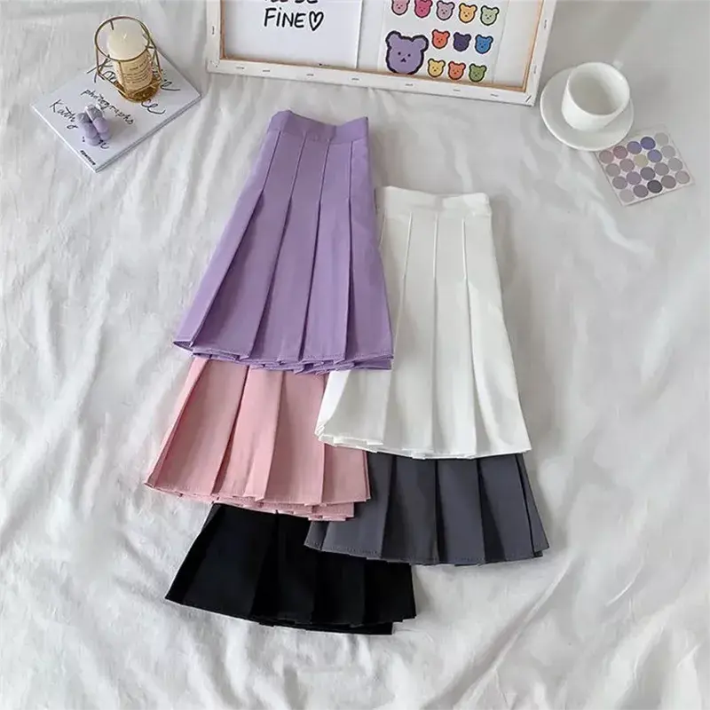 Falda negra de cintura alta para mujer, falda gótica antideslumbrante plisada de línea A, Falda corta púrpura Ins Tide Ulzzang, 2021