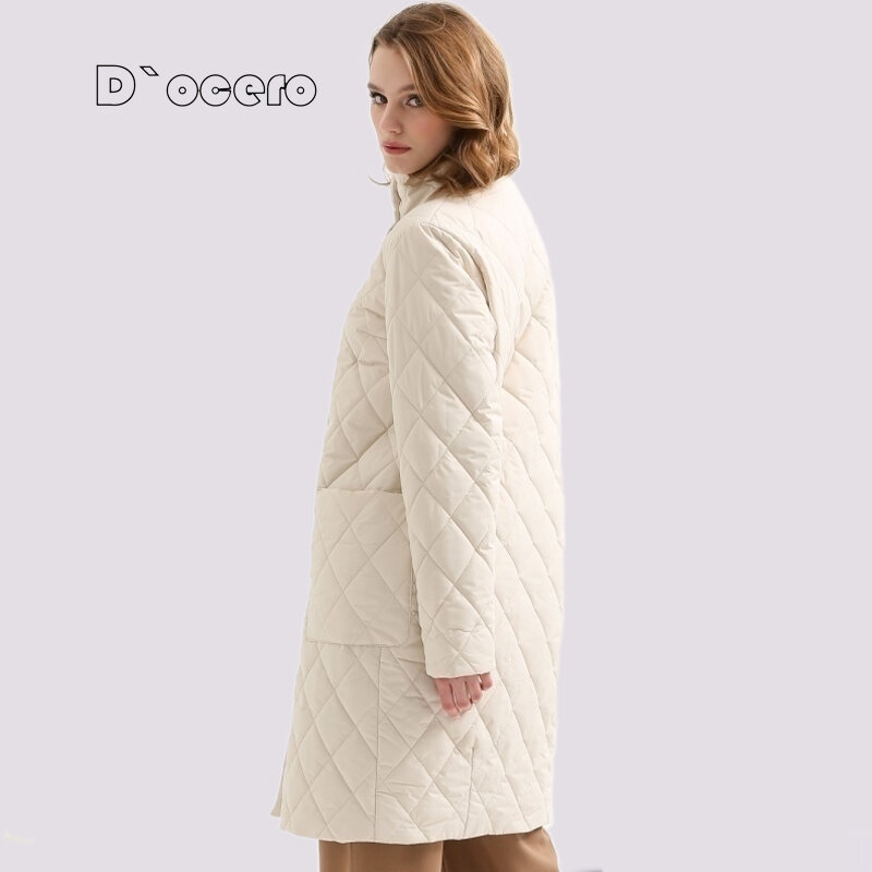 D`ocero New Women's Coat Spring 2022 Long Fashion Jacket Autumn Oversize Warm Outerwear Stand Collar Clothing Quilted Parka