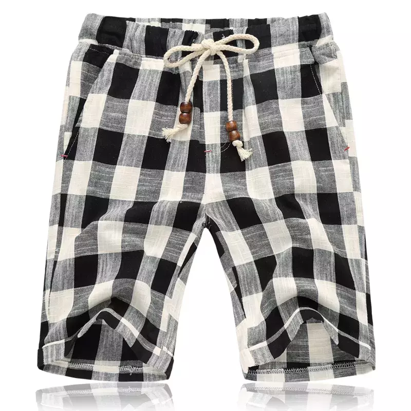 2020 Summer New Men's Bermuda Casual Shorts Loose Straight Cotton Beach Plaid Short Pants Male Brand